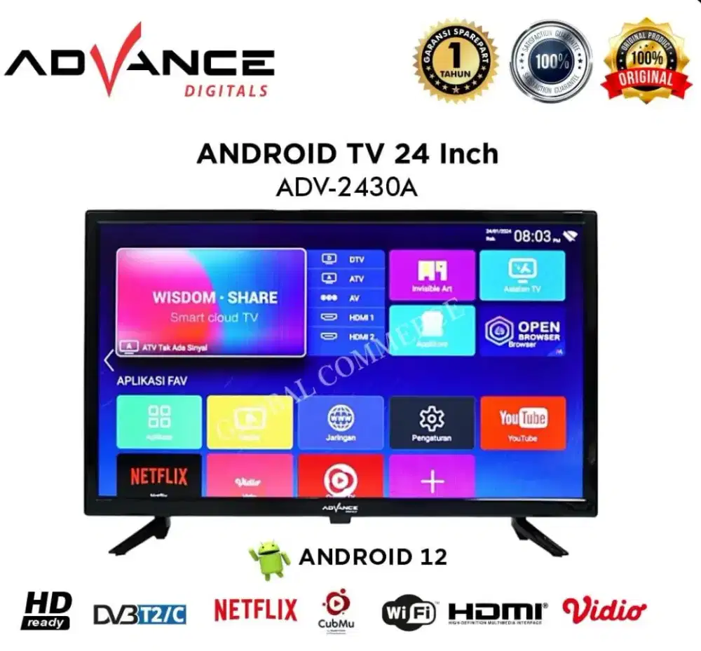 LED ADVANCE ANDROID Smart TV 24 Inch Digital TV Youtube Neflix Wifi