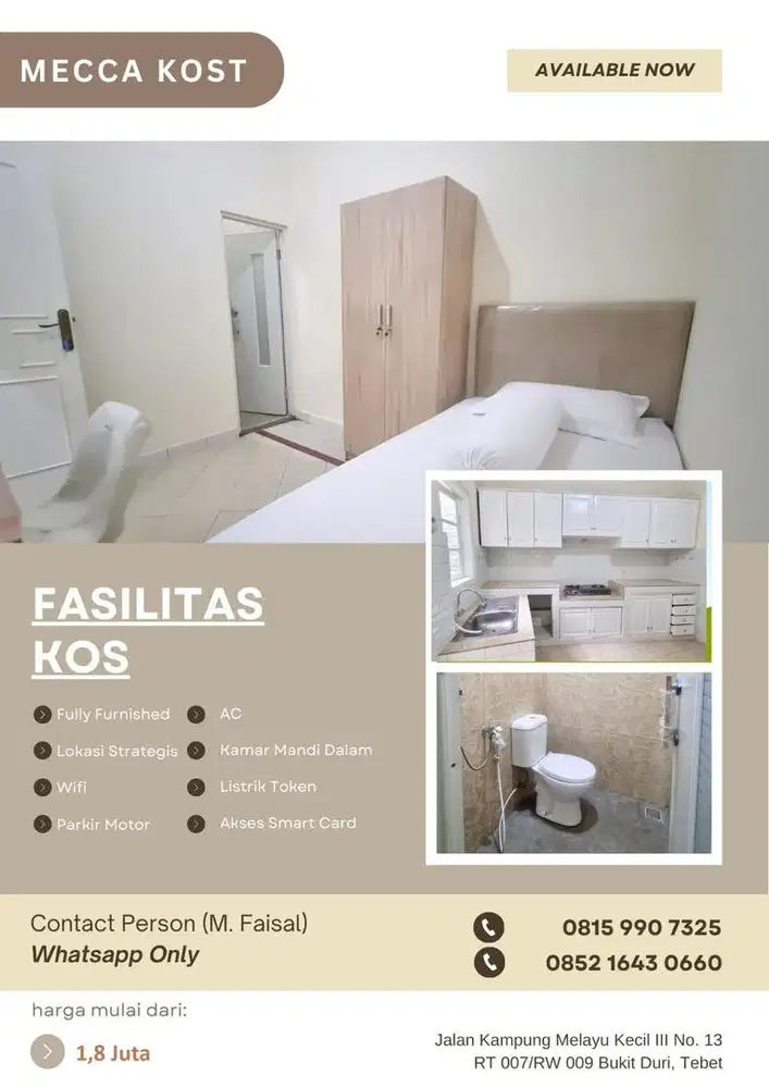 MECCA KOST, kost Tebet, dekat dengan stasiun KRLL dan busway