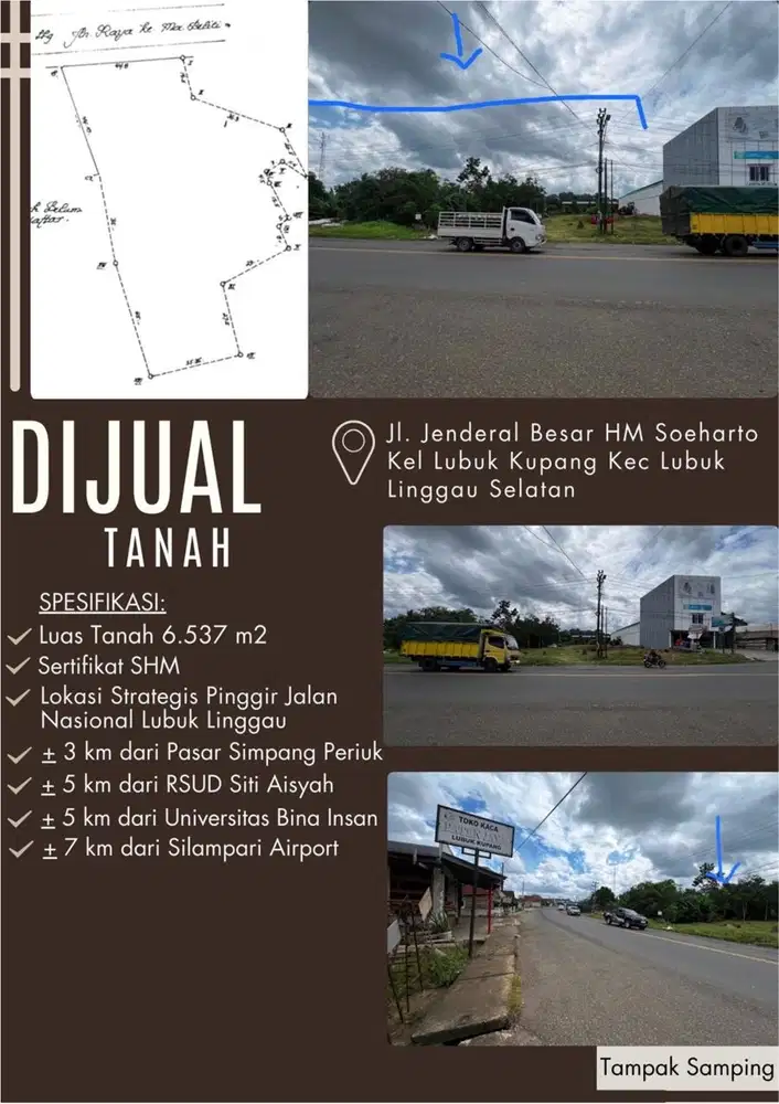 Jual Tanah Strategis Lubuk Linggau Pinggir Jalan Utama