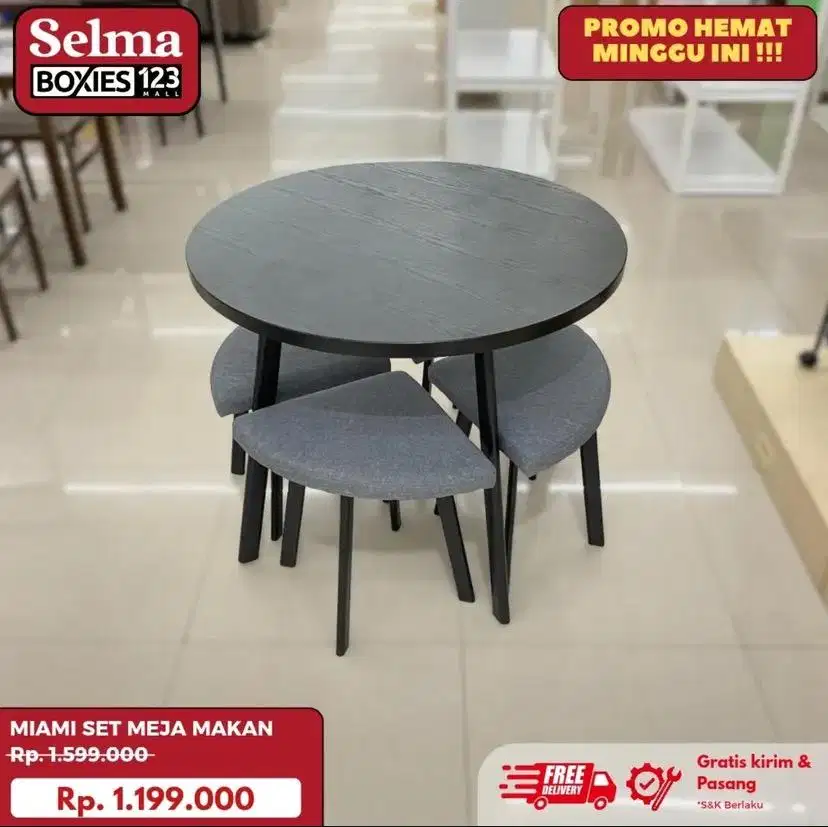 Meja makan bulat set kursi