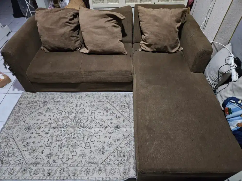 Jual Cepat Sofa L Bekas 3 Seater FREE Sofa Single Seat 2 Buah