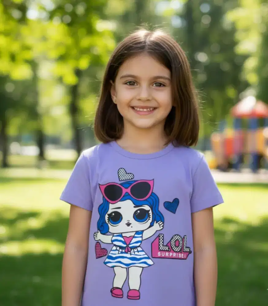 Kaos katun anak perempuan LOL ungu