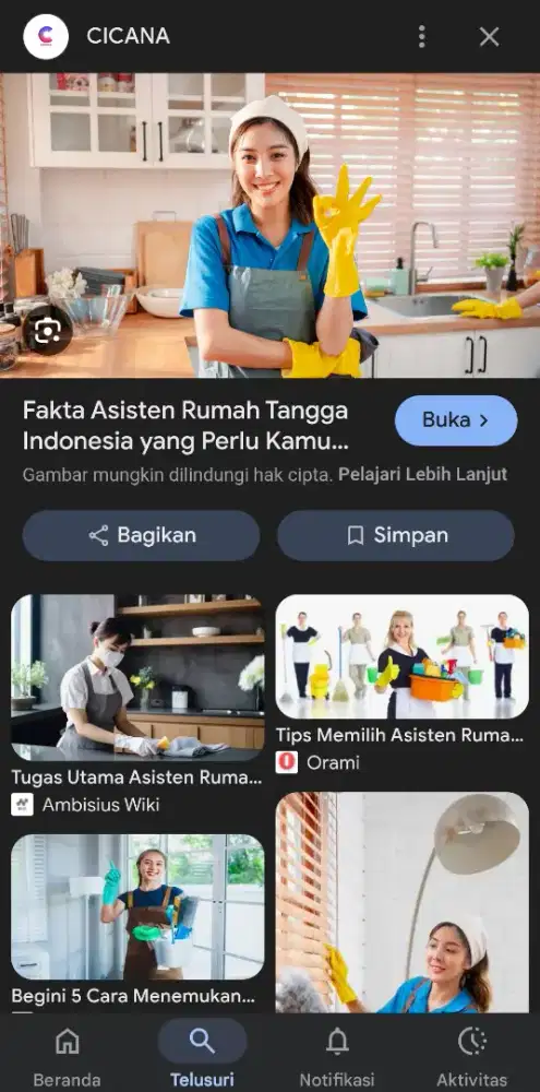 DI CARI ASISTEN RUMAH TANGGA HANYA 1 LANTAI