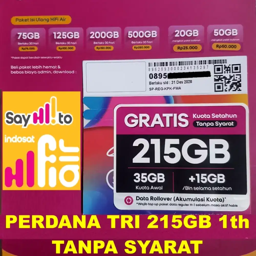 Kartu perdana Tri Hifi Air 215GB