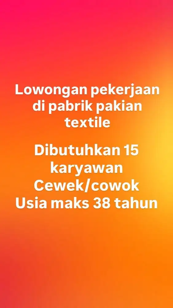 Lowongan kerja di pabrik pakaian