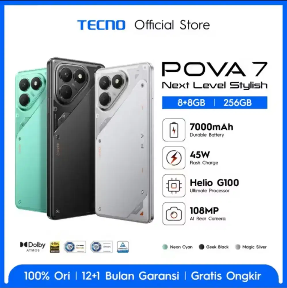TECNO POVA 7 8+8GB*/256GB, 7000 mAh, Mediatek Helio G100 Ultimate