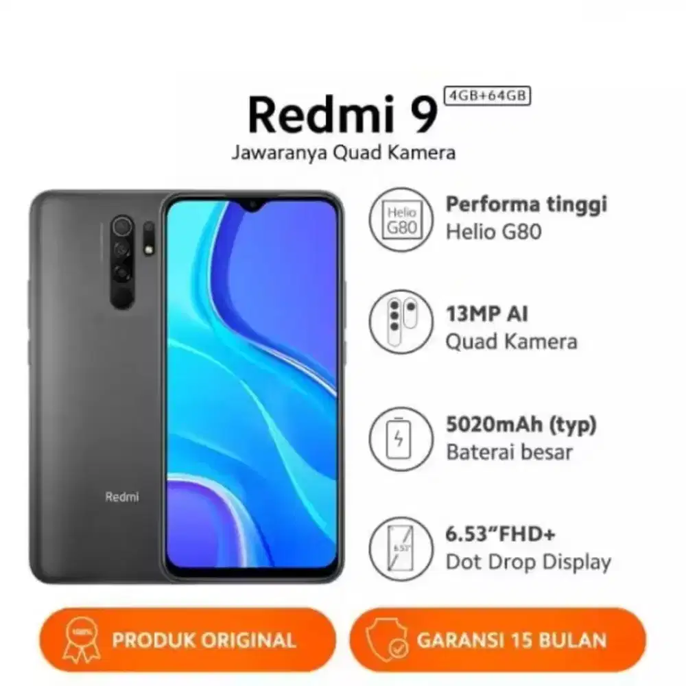 Xiaomi Redmi 9 (4GB+64GB) 13MP Quad Kamera Helio G80 Layar 6.53 FHD