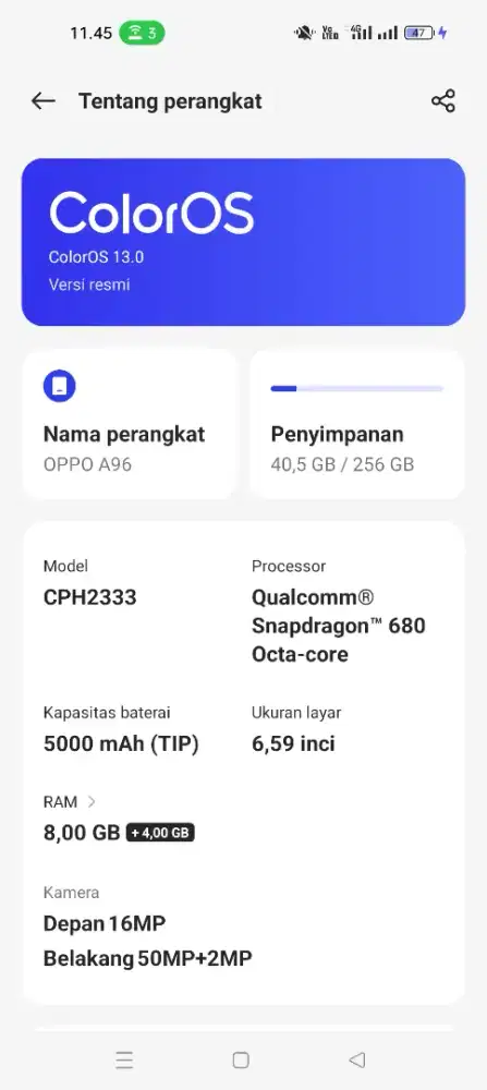 jual oppo a96  ram 8/256
