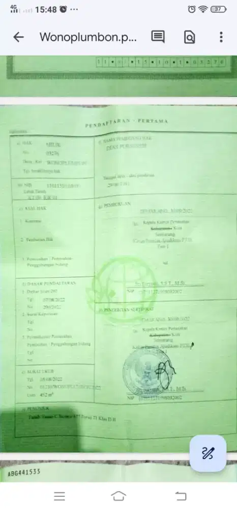 Dijual tanah ukuran 452 meter persegi