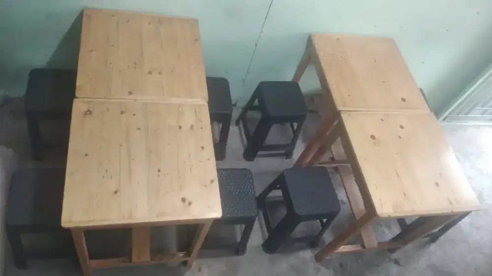 Meja warkop + kursi plastik