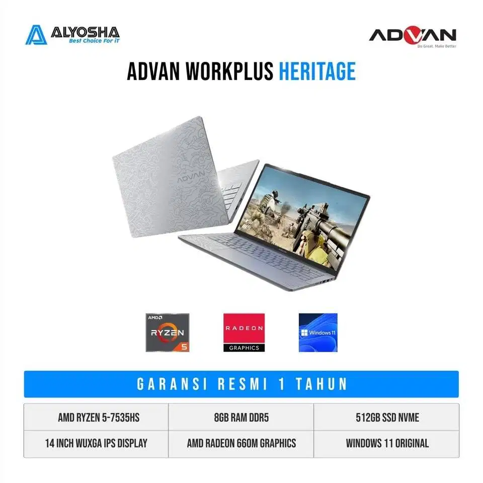 Advan WorkPlus Heritage Ryzen 5 7535HS 8GB SSD 512GB 14″ WUXGA W11
