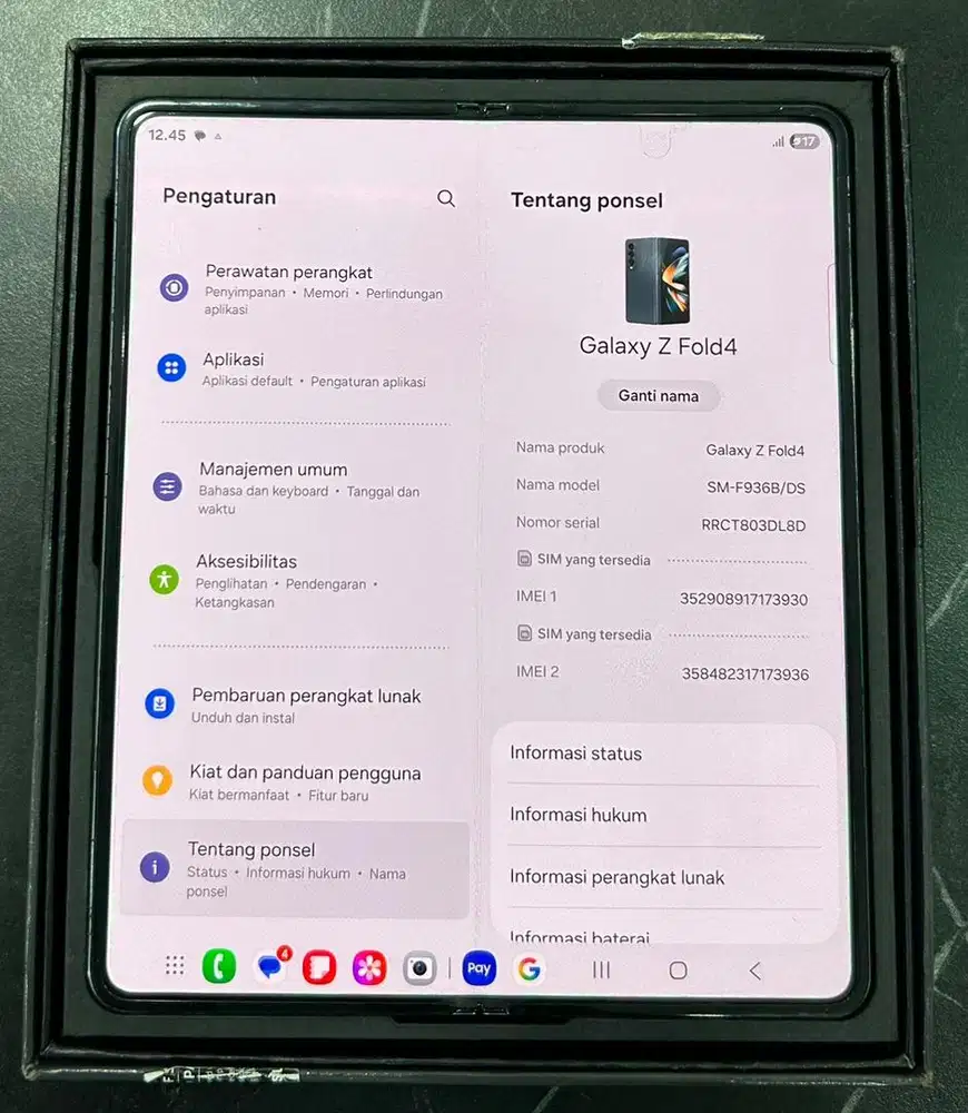 Samsung z fold 4 ram 12/512gb normal fullset