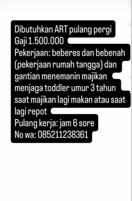 Dicari ART Pulang pergi