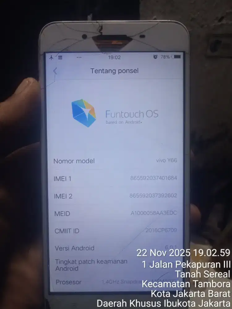 Jual Vivo y66 minus tc retak sentuhan masih aman