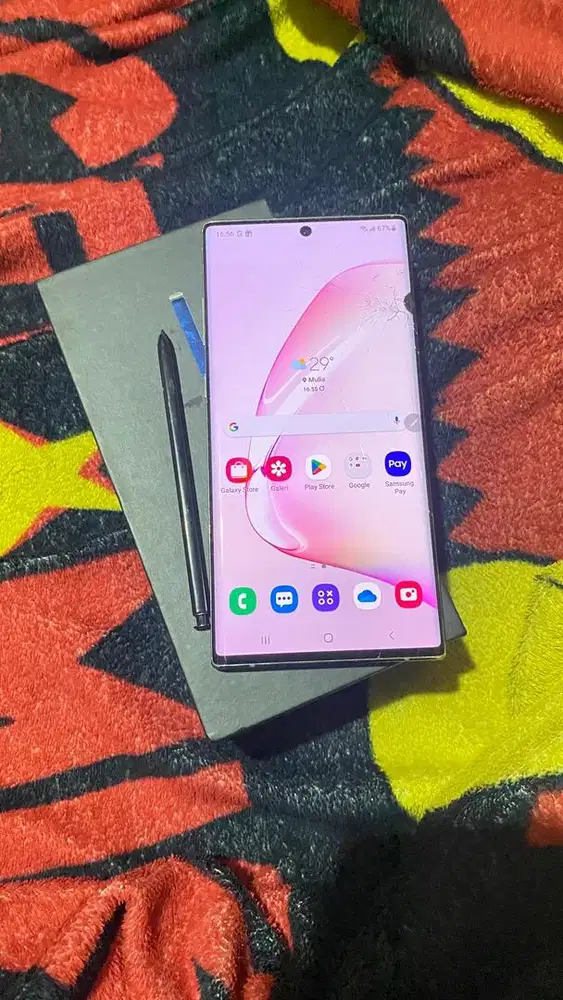 samsung note 10+ 12/256gb sein fullset retak dan tompel