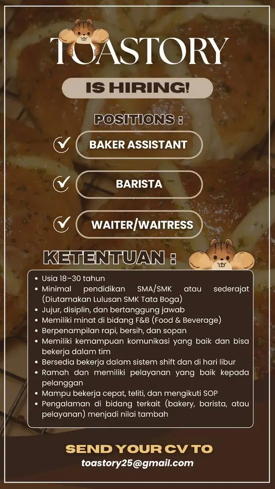 Lowongan Kerja Asisten untuk Cafe