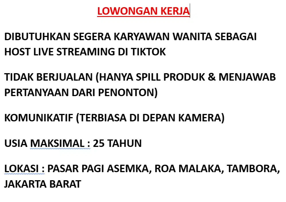 LOWONGAN KERJA UNTUK WANITA SEBAGAI HOST LIVE STREAMING DI TIKTOK