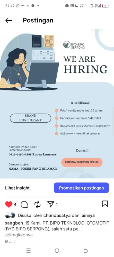 LOWONGAN SALES MARKETING BYD