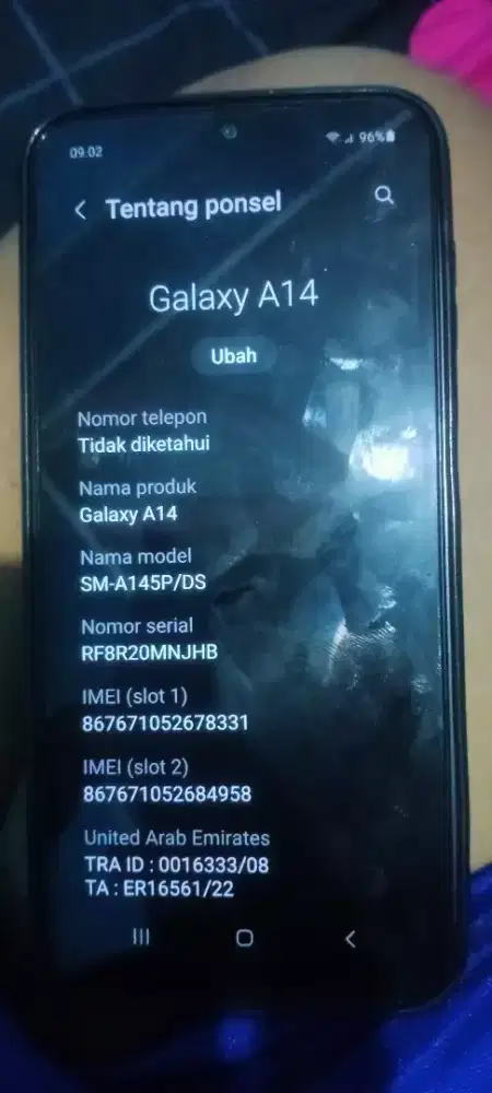 Samsung a14 no minus ram 6/128