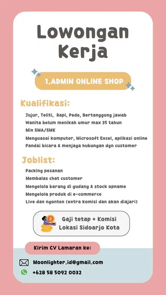 LOWONGAN ADMIN OLSHOP DAN JAHIT SEDERHANA