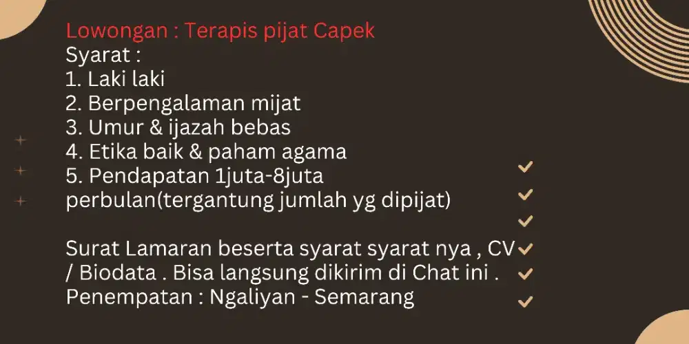 Lowongan Terapis Pijat Capek