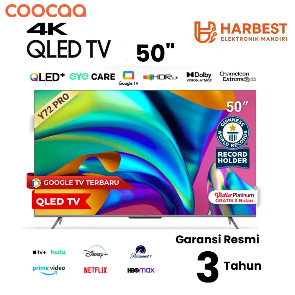 COOCAA Eco QLED 4K 50 Inch Google TV 50Y72 PRO Dolby Atmos EyeCare HDR