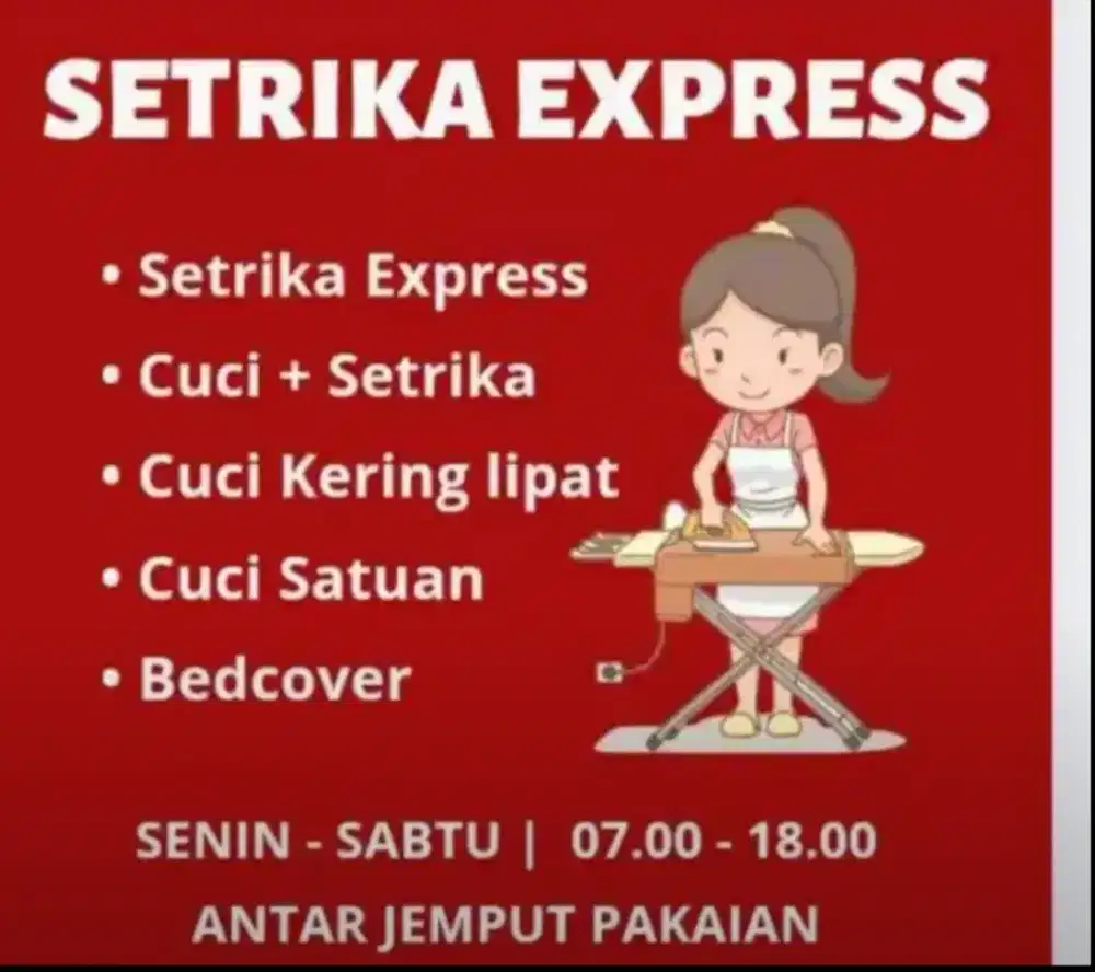 Di cari pegawai Laundry bagian Setrika Uap