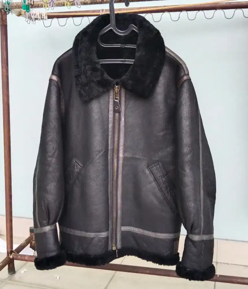 Jaket kulit pilot bomber B3 asli kulit domba sepeda helm vintage antik