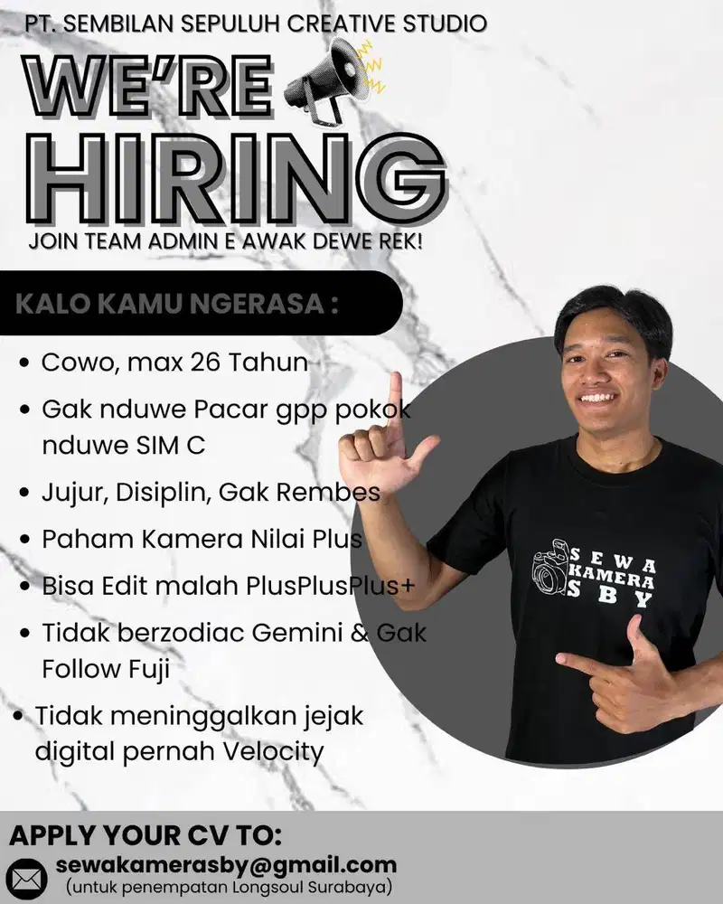 Dicari admin sewakamera.sby