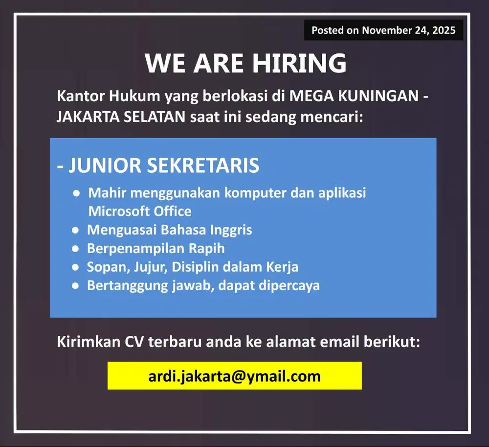 LOWONGAN JUNIOR SEKRETARIS