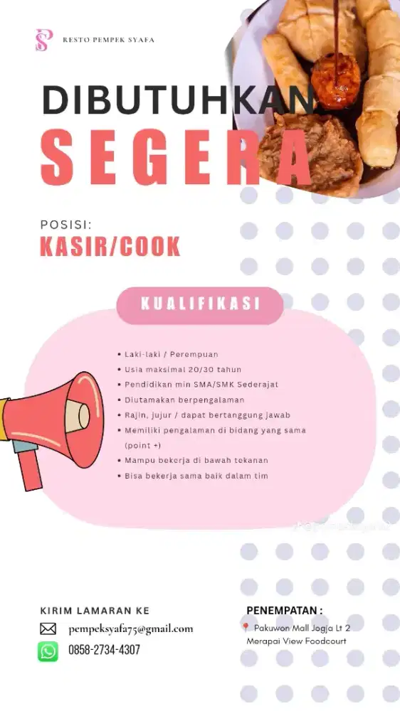 Loker Jogja Kasir & Cook