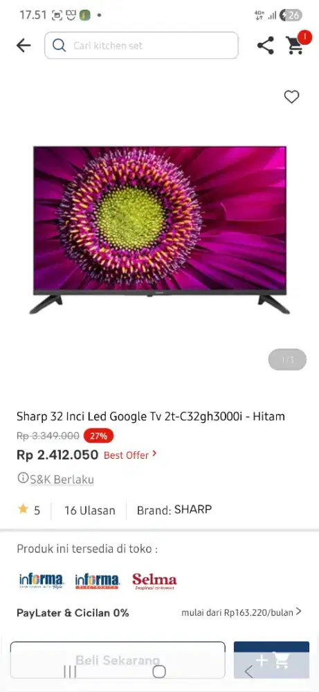 Sharp led google tv 32 inci