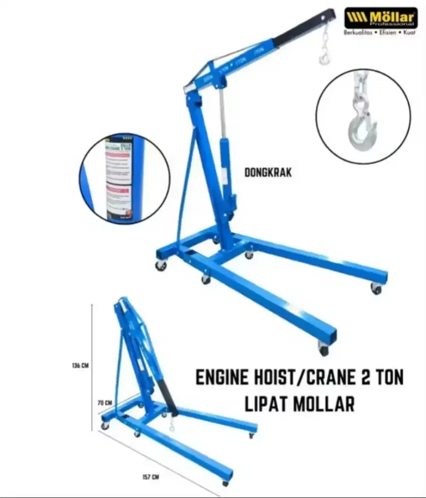 Mollar Engine Crane Hidrolik 2Ton  Dongkrak Angkat Mesin Bengkel Mobil