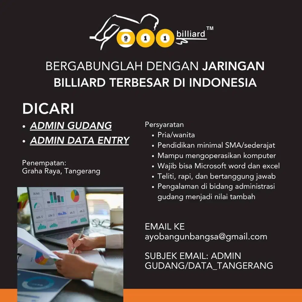 Loker Admin Gudang 911 Billiard