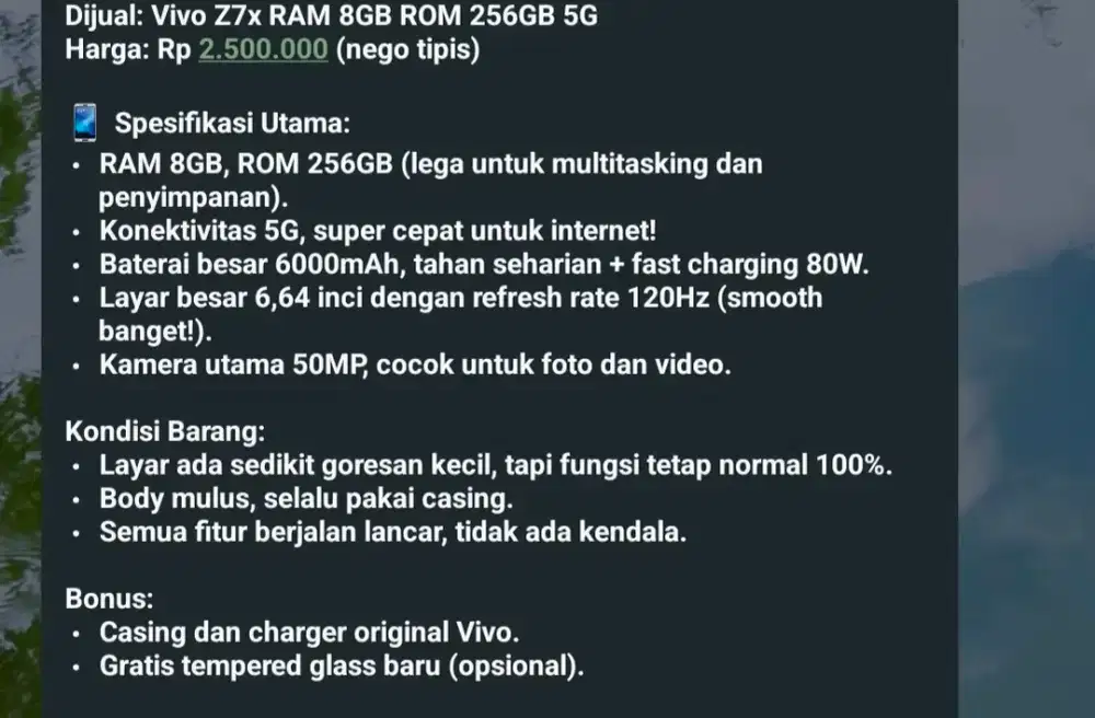 Vivo iqoo z7x ram 8 Rom 256 5g