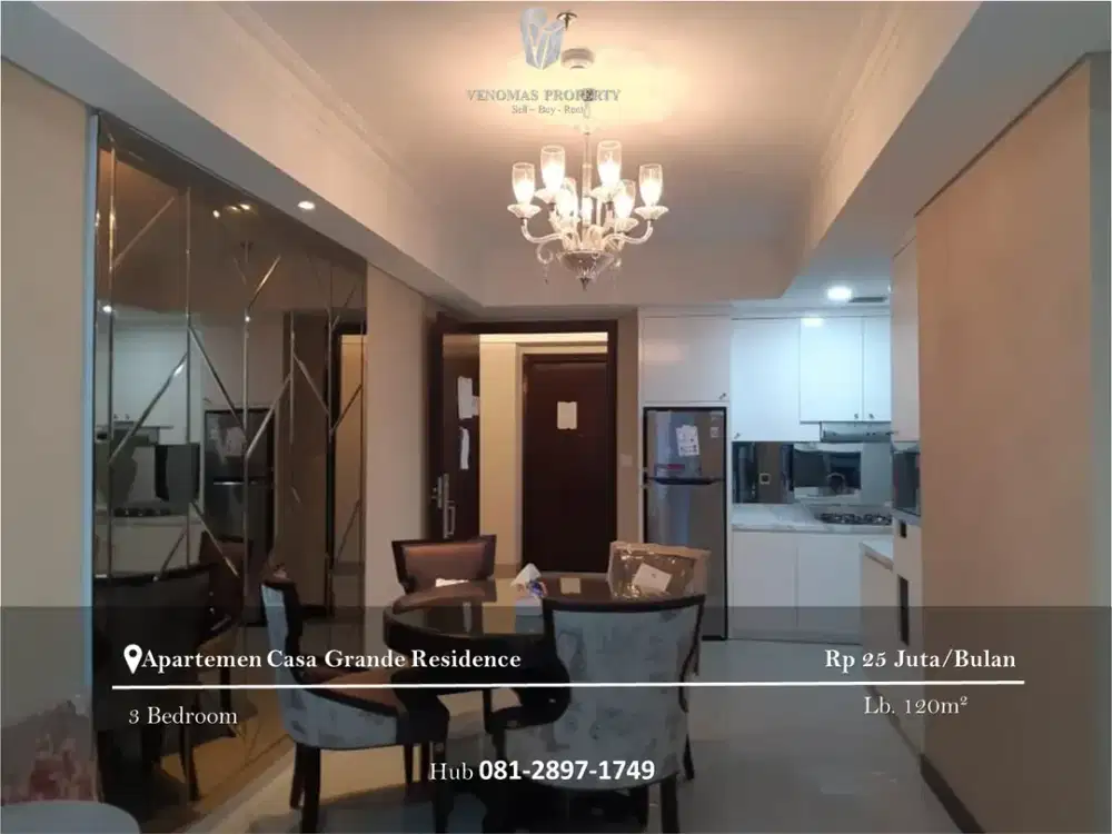 Disewakan Apartemen Casa Grande Residence 3BR Full Furnished View Pool