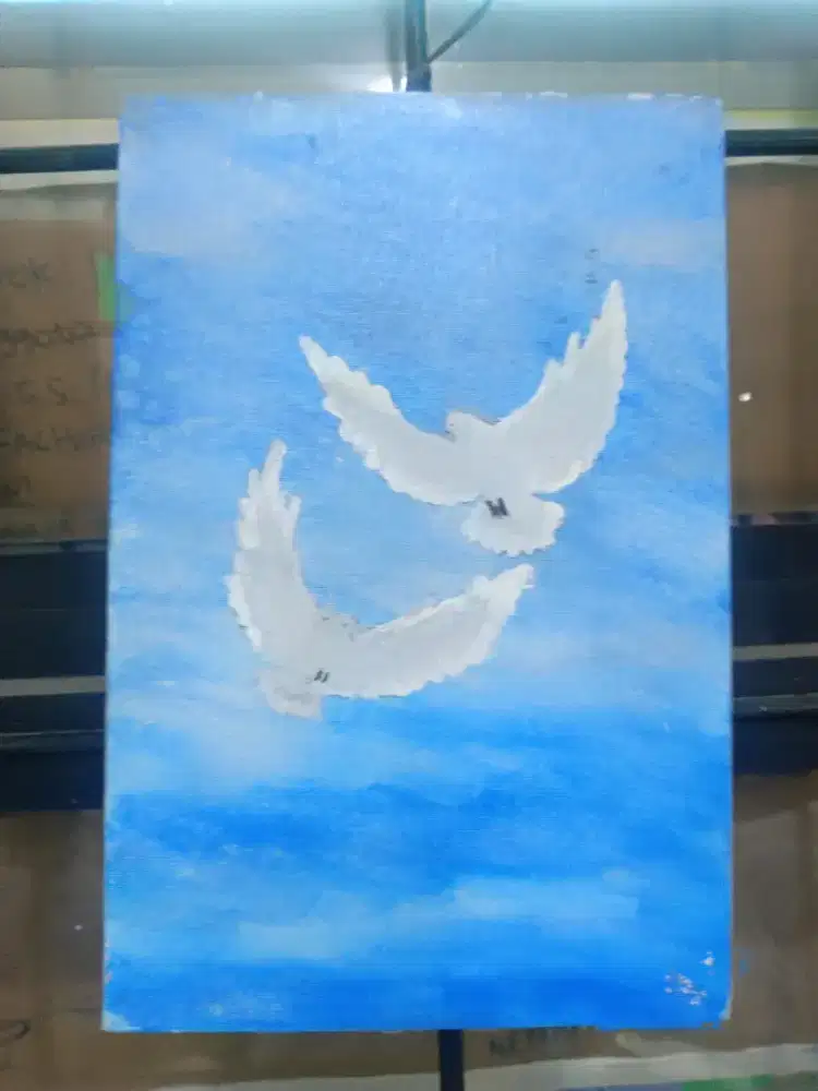 HSC 2025 BARANG BEKAS NAIK KELAS_LUKISAN BURUNG MERPATI BERNUANSA BIRU