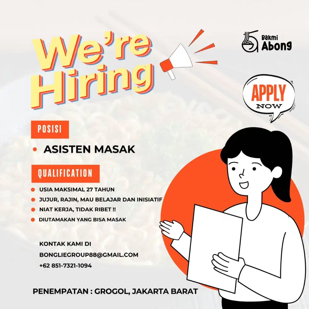 LOWONGAN KERJA ASISTEN MASAK DI RESTO