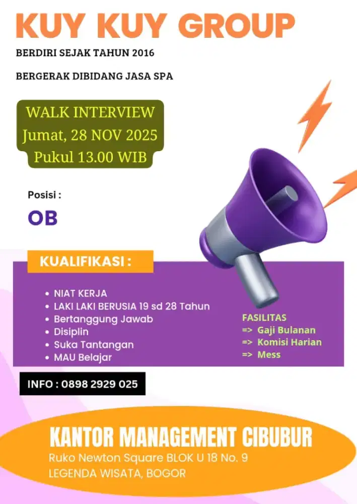 Di butuhkan ob Khuss laki laki