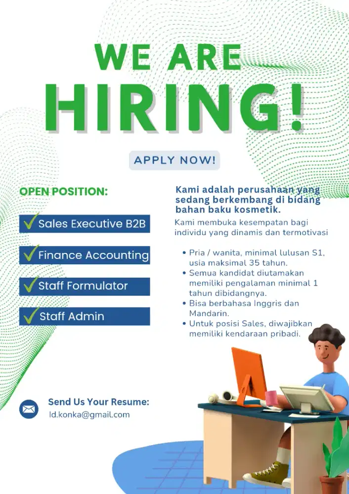 Lowongan kerja finance, sales, dan admin