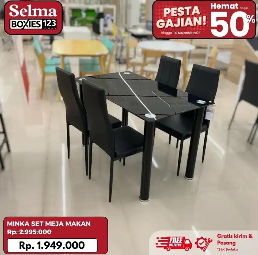 Meja makan set kaca