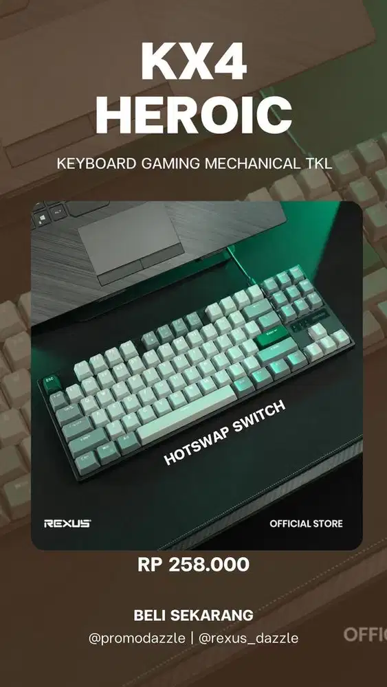 Rexus Heroic KX4 Keyboard Gaming Mechanical TKL Layout