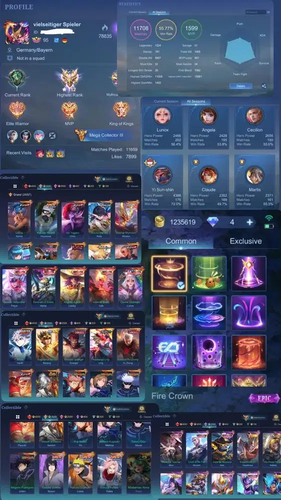 Akun Mobile Legends ML Bagus Skin Banyak dan Efek Recall EPIC
