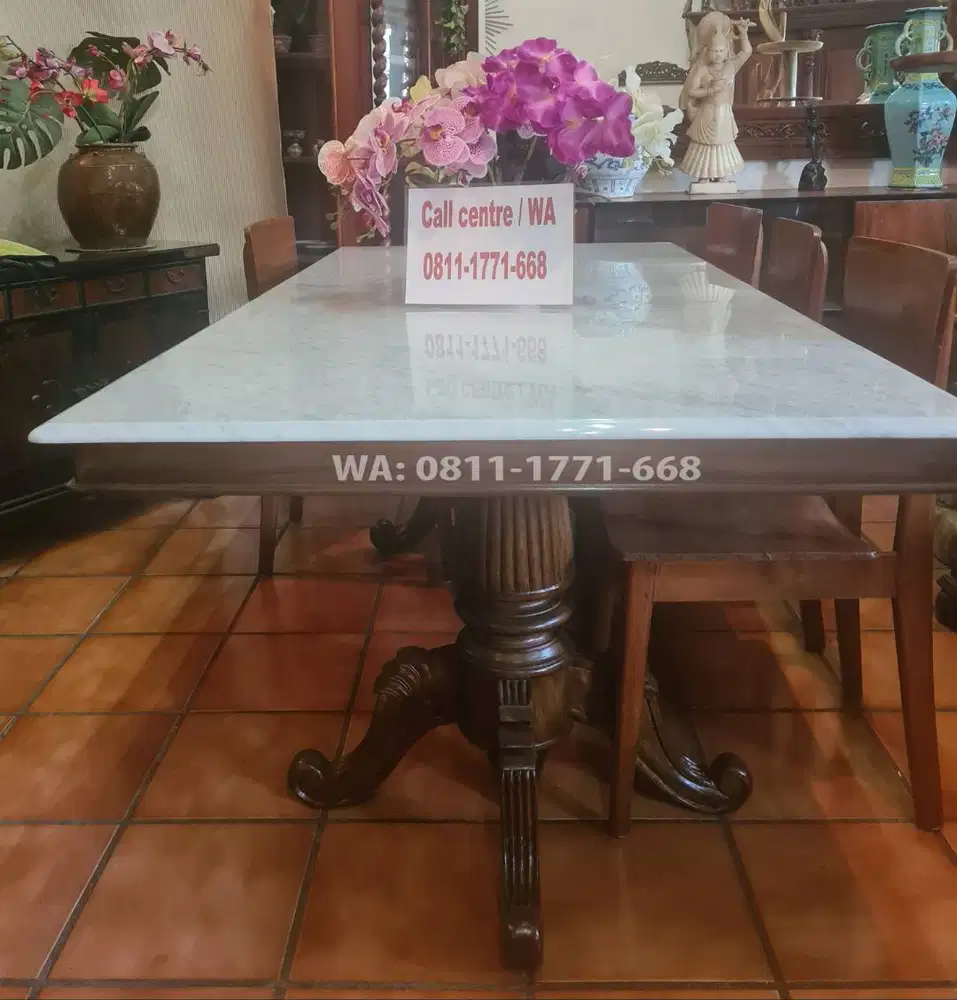Meja makan marmer antik ukuran 100 x 200 cm