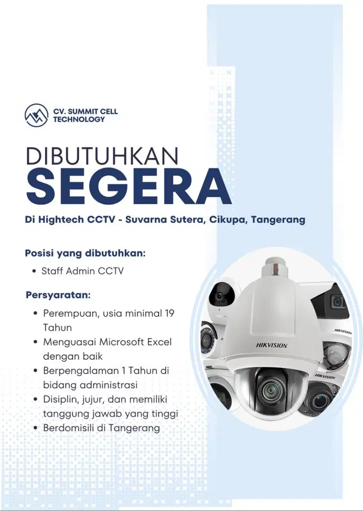 Lowongan Kerja Staff Admin CCTV - Suvarna Sutera