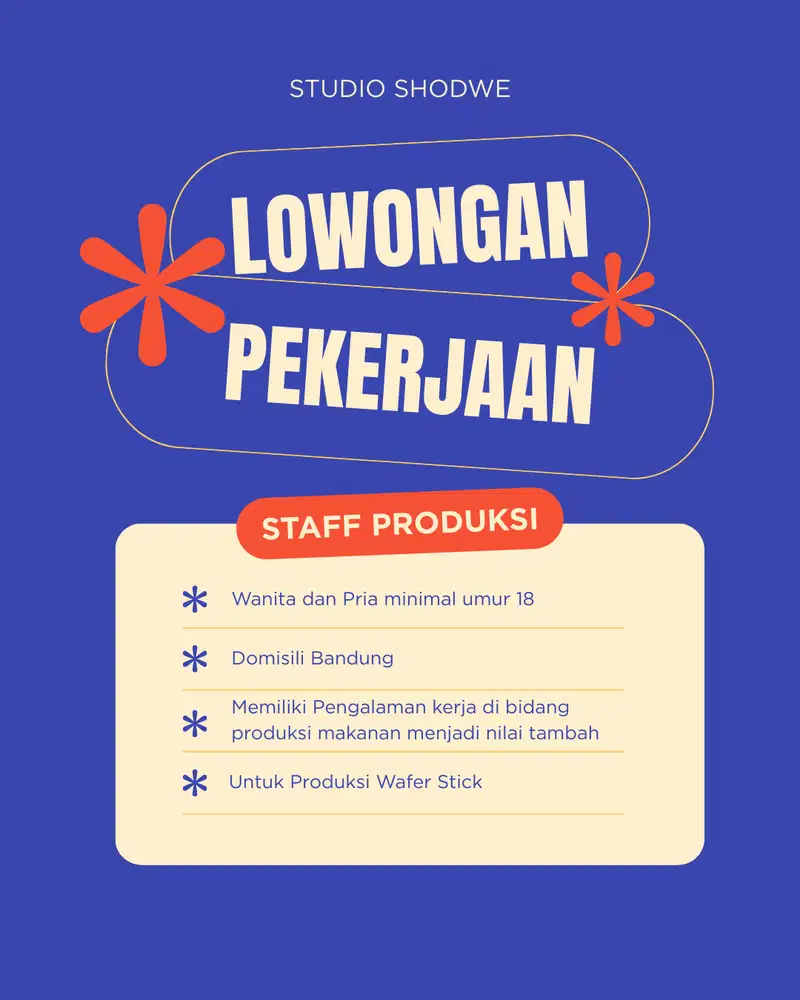 LOWONGAN STAFF PRODUKSI MAKANAN