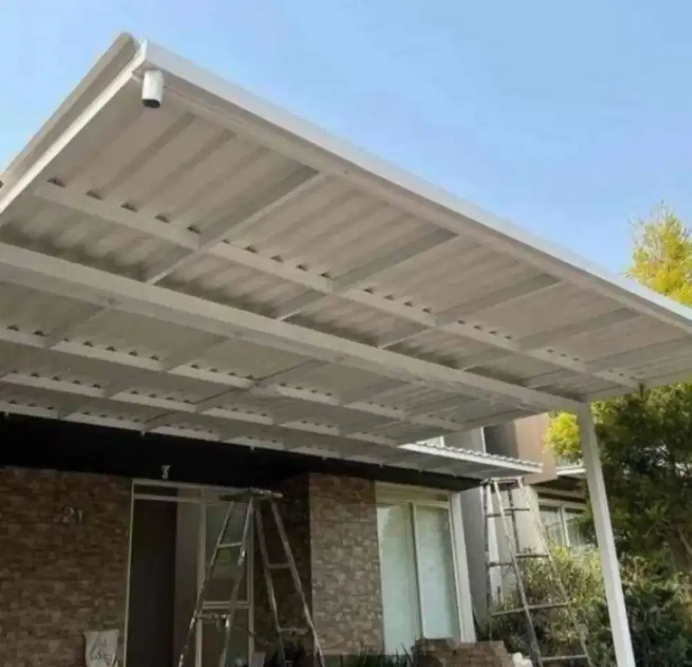 Pasang canopy alderon single dan atap bocor