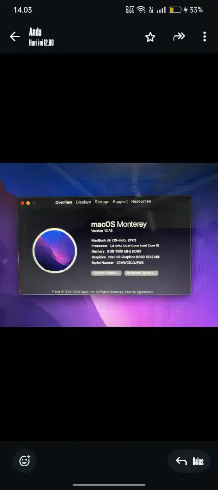 Jual BU MacBook Air 2017 lancar Jaya..