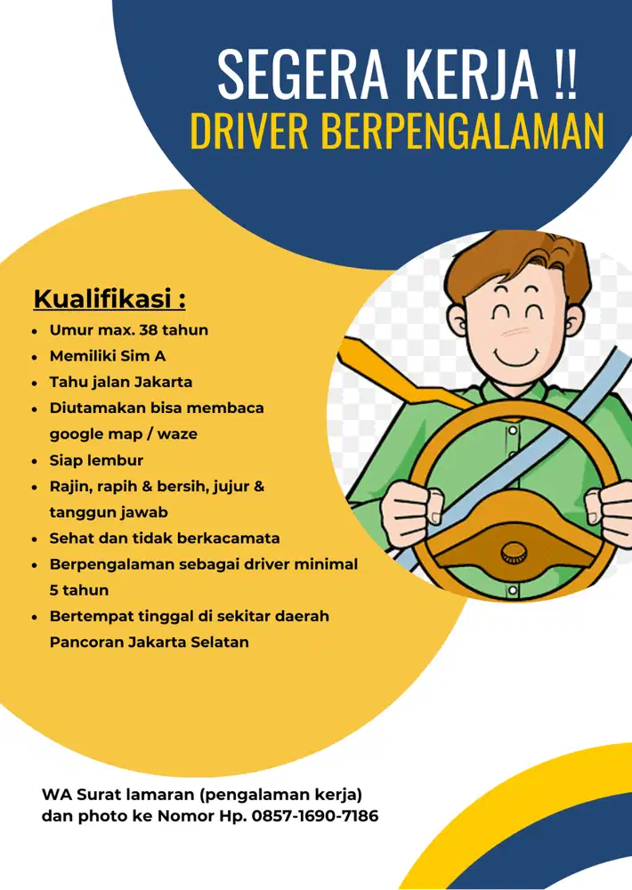 Segera Kerja - Dicari Driver Berpengalamanan