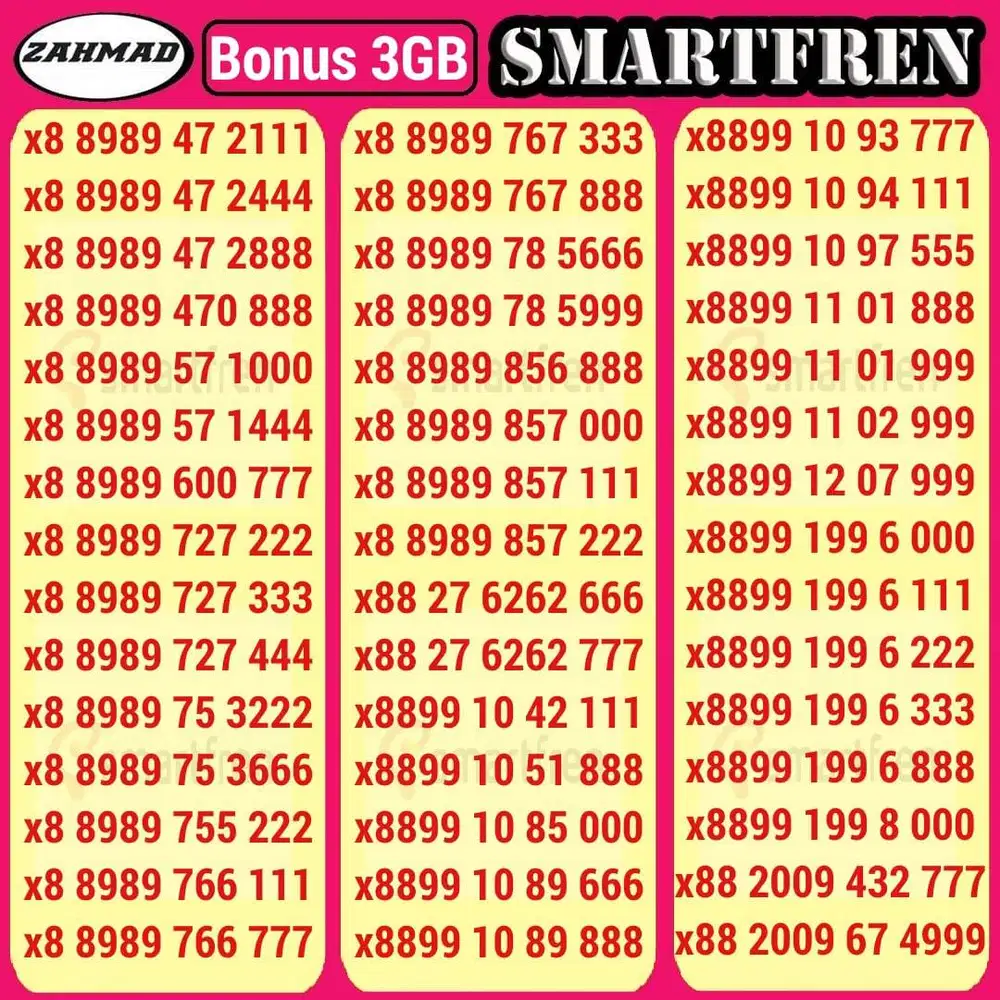 SMART-B) NOCAN Smartfren Triple kartu perdana nomor cantik murah 888